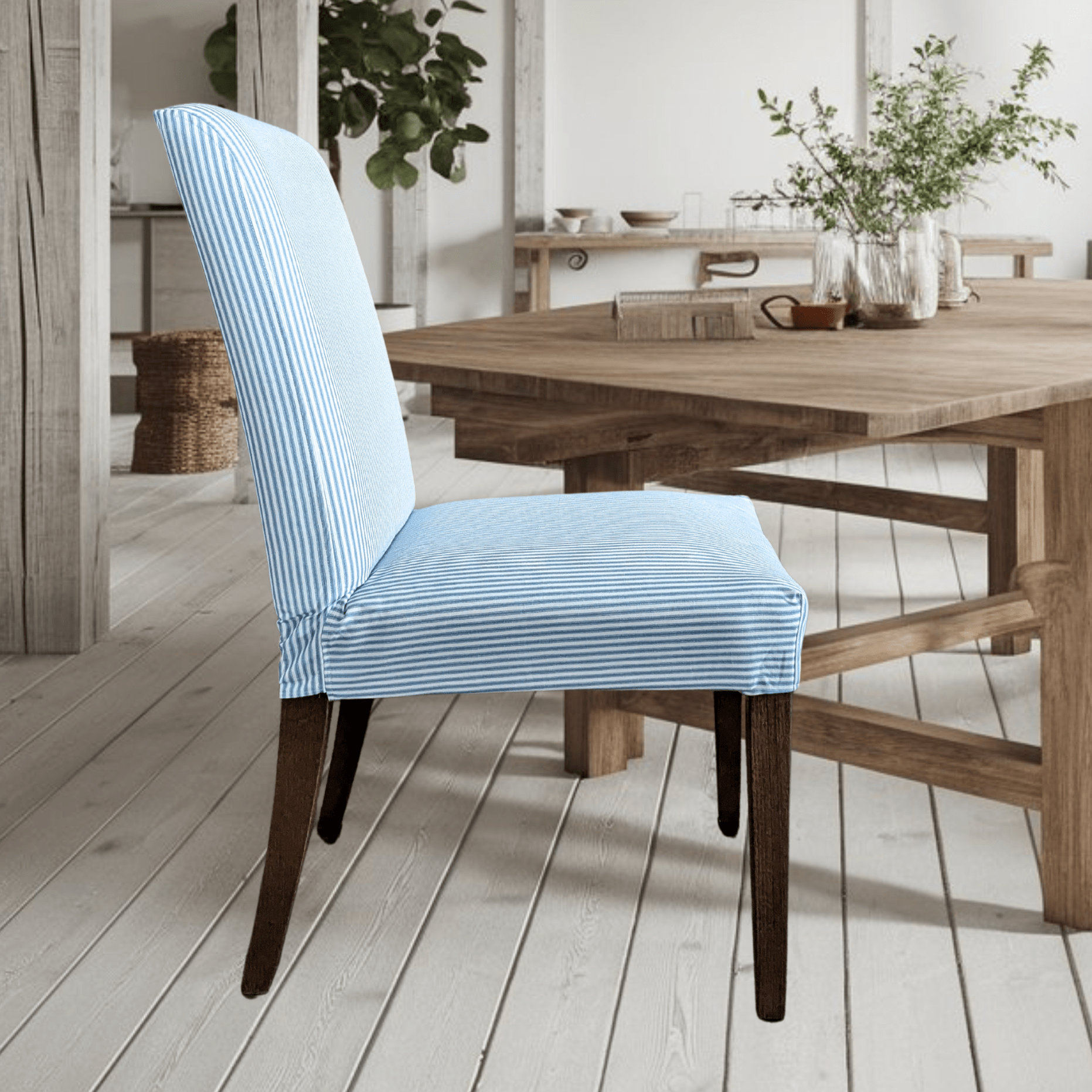 Rockin Cushions IKEA Henriksdal Dining Regular Blue Ticking Stripe Dining Chair Covers, Compatible with IKEA Henriksdal, Set of 2